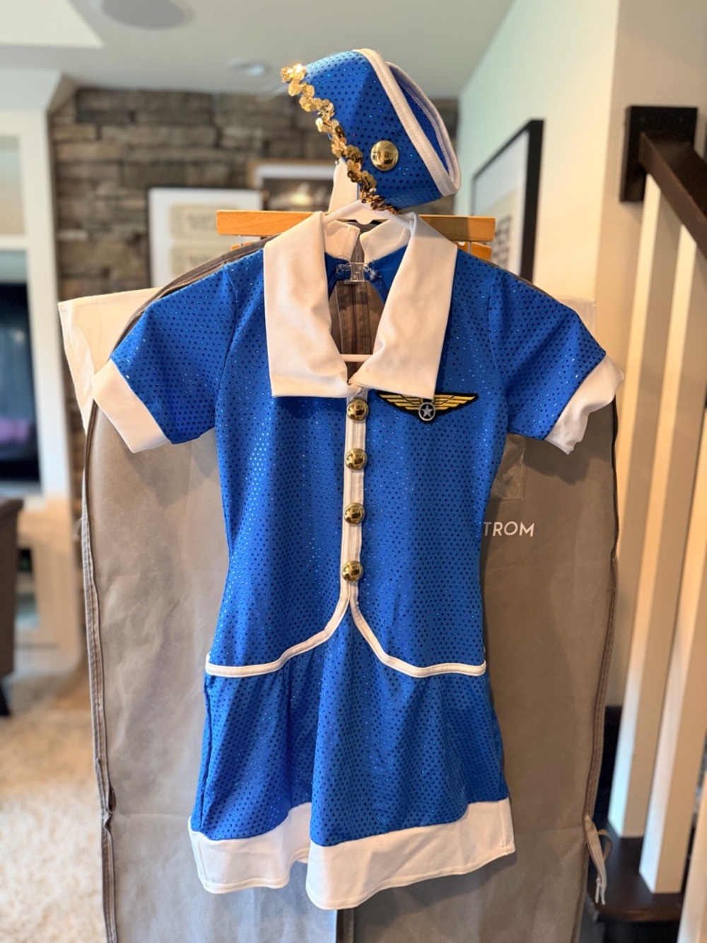 Blue Kids Pilot Dance Costume with Gold Trim